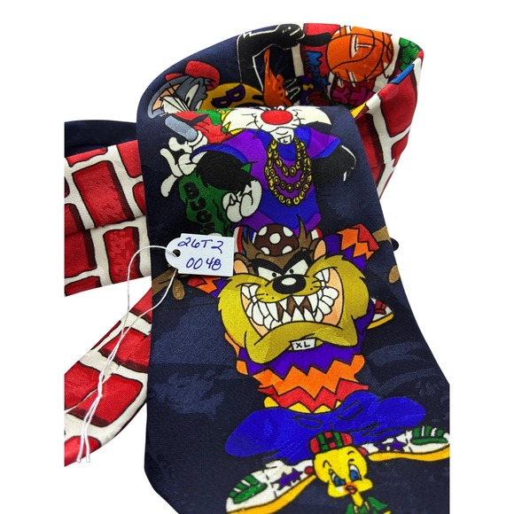 Warner Bros. Other - Vintage Looney Tunes Posse Tie Mens Navy Blue Hip Hop Taz Bugs Bunny 90s Retro